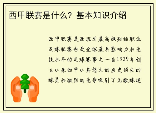 西甲联赛是什么？基本知识介绍